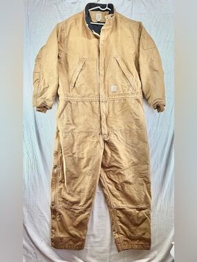 Old Broke In Carhartt Coveralls Mens 2XL Short Quilted Insulated Distressed